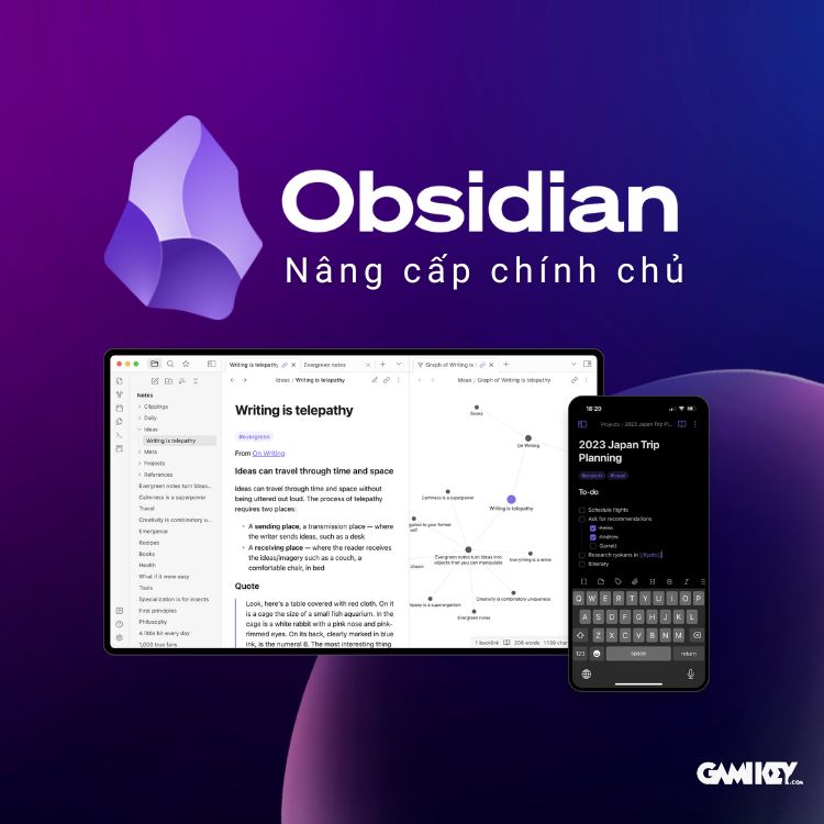 Nâng cấp chính chủ Obsidian 12 tháng — Phần mềm ghi chú dễ dàng