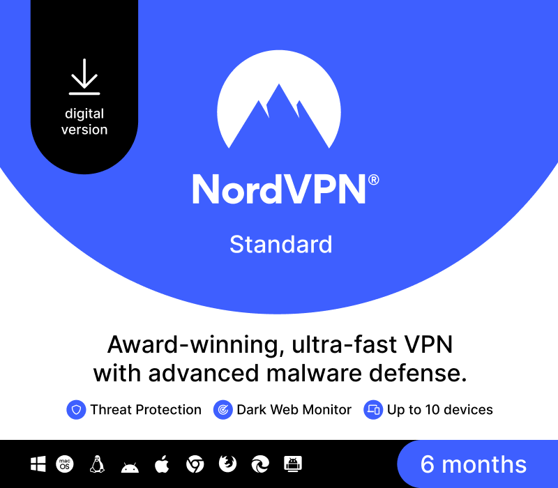Key Kích Hoạt NordVPN Standard CA (6 Tháng / 10 Thiết Bị)